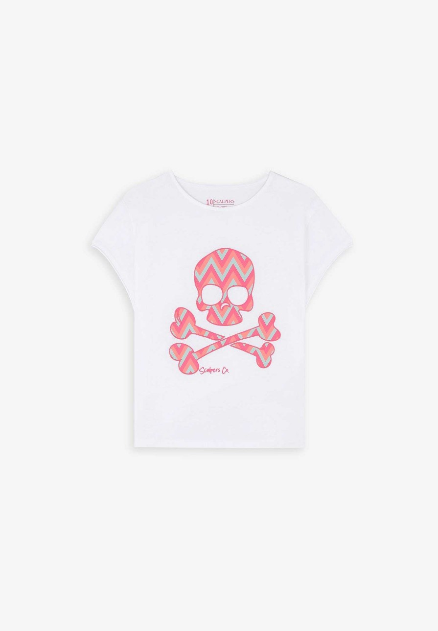 Scalpers Zigzag Print Skull T-Shirt | Tshirts