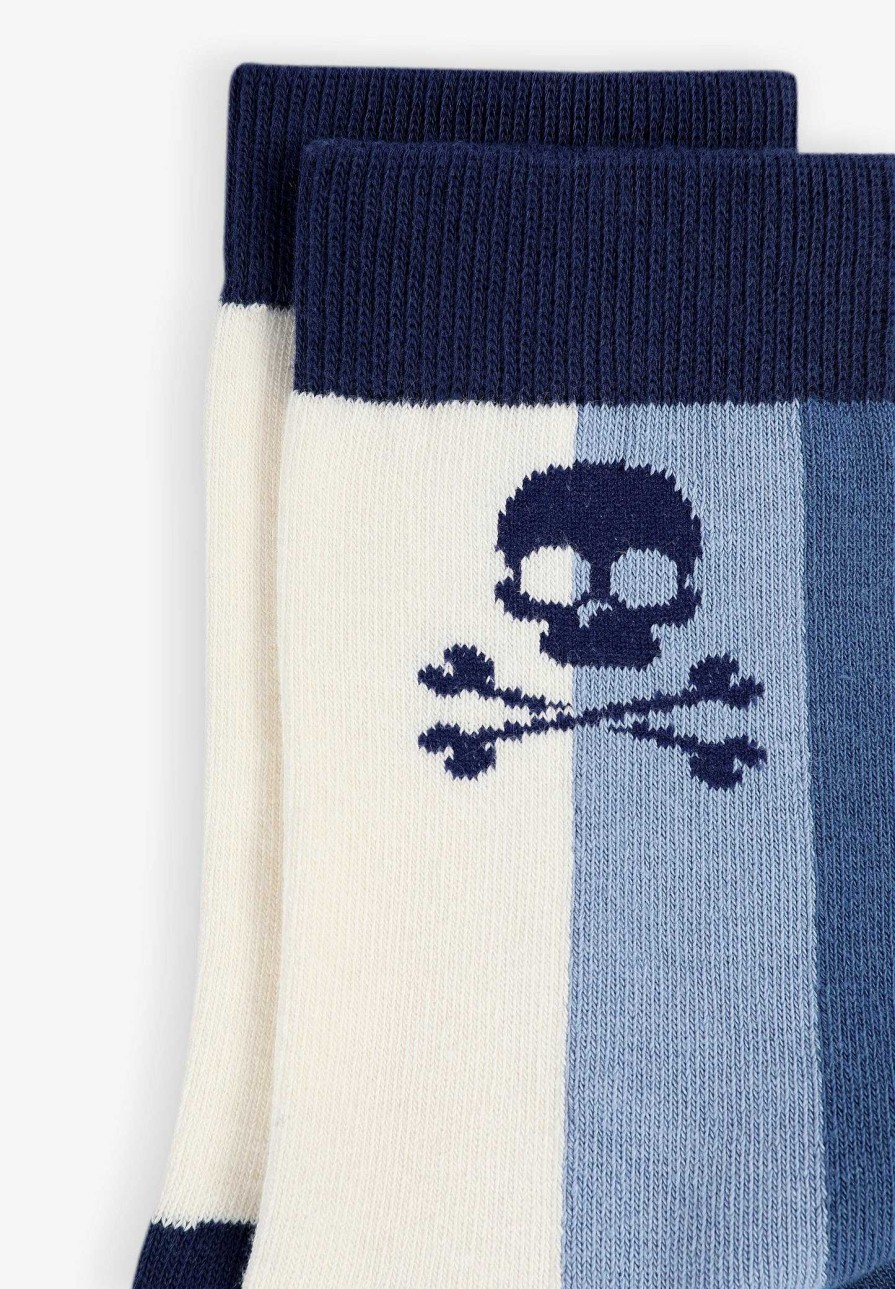 Scalpers Tricolor Striped Skull Socks | Socks