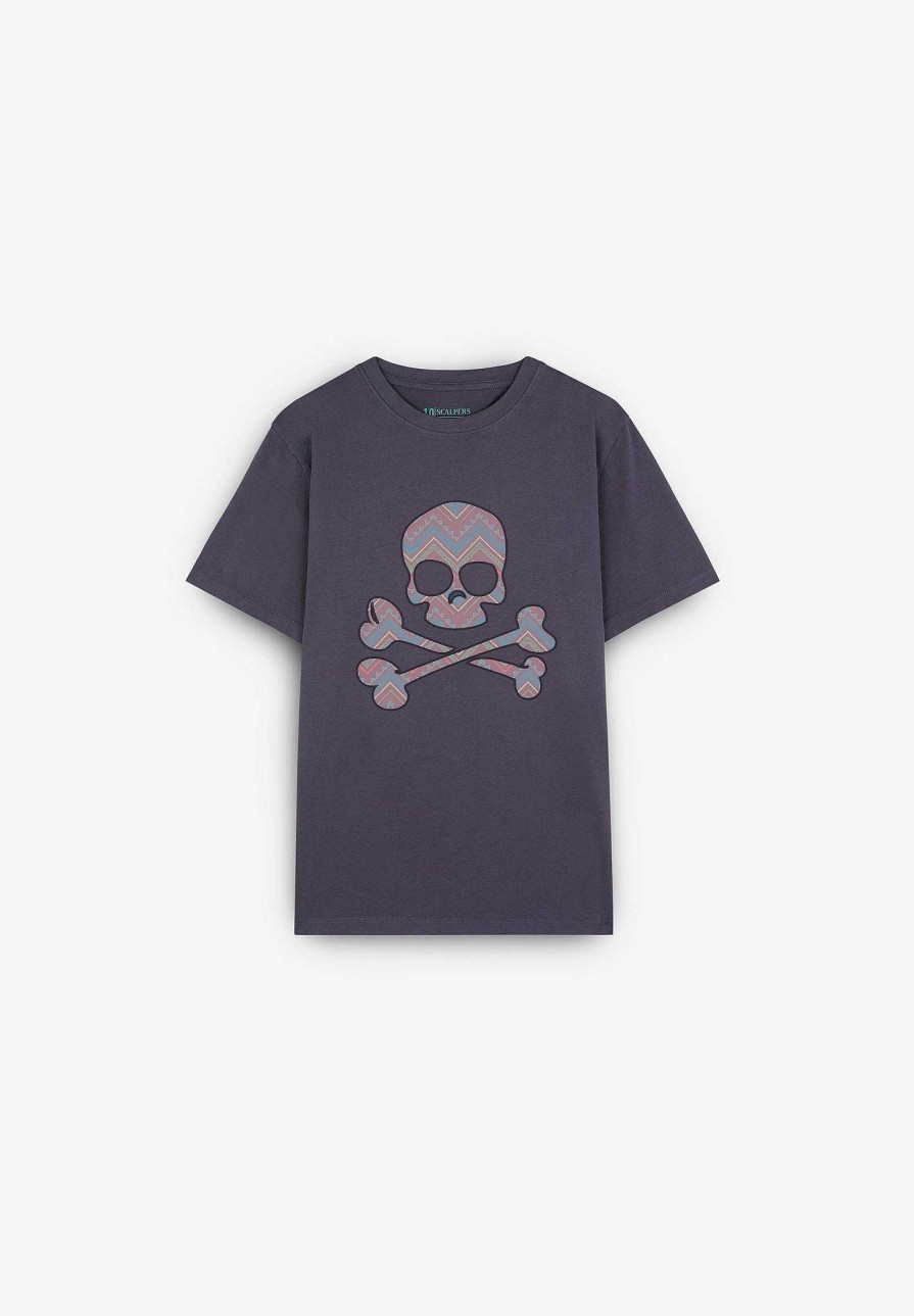 Scalpers Zigzag Print Skull T-Shirt | Tshirts