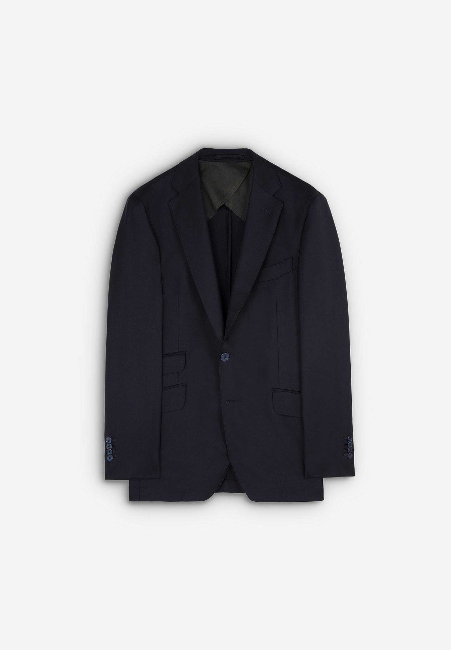 Scalpers Navy Blue Wool Structured Suit | Suits