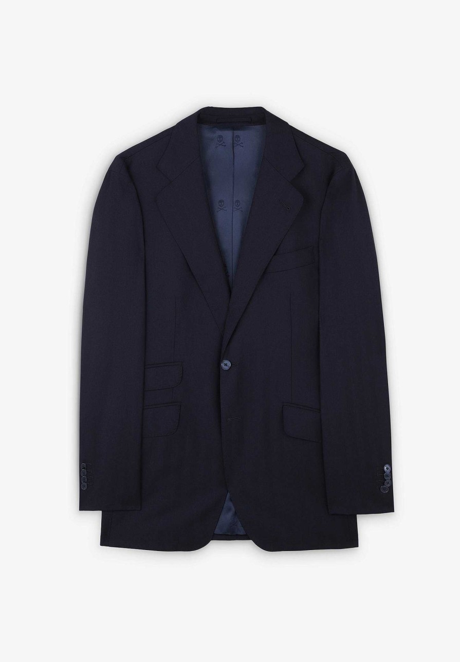 Scalpers Navy Blue Herringbone Suit | Suits