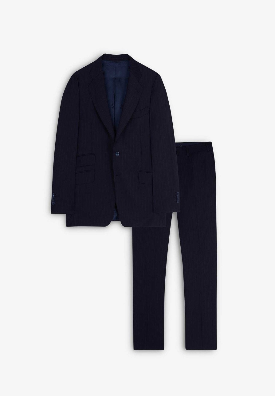 Scalpers Navy Blue Striped Wool Suit | Suits