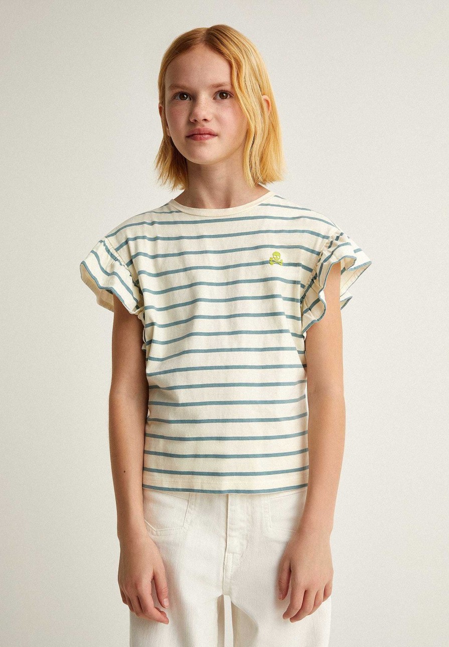 Scalpers Striped Ruffle Sleeve T-Shirt | Tshirts