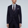 Scalpers Navy Blue Wool Three Piece Jacket | Suits