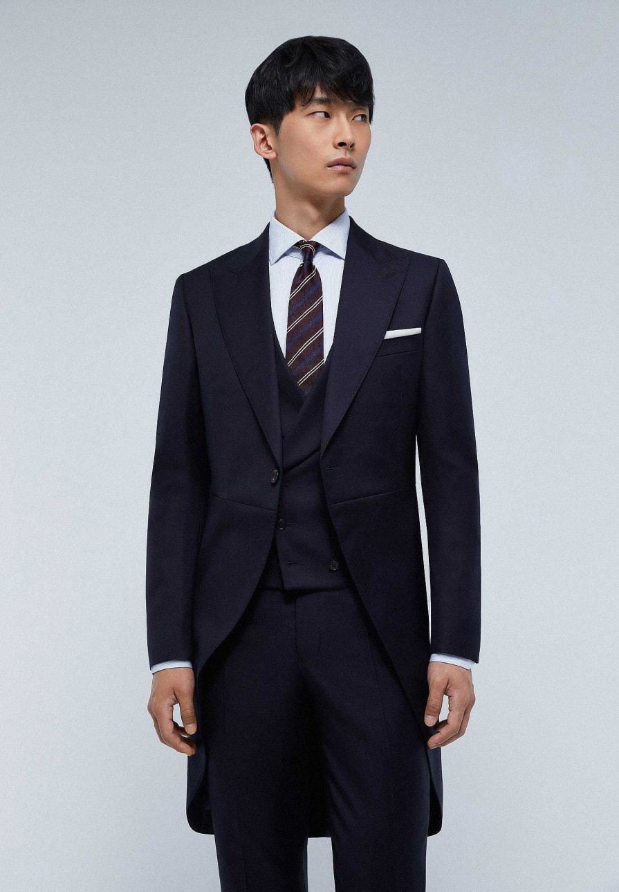 Scalpers Navy Blue Wool Three Piece Jacket | Suits