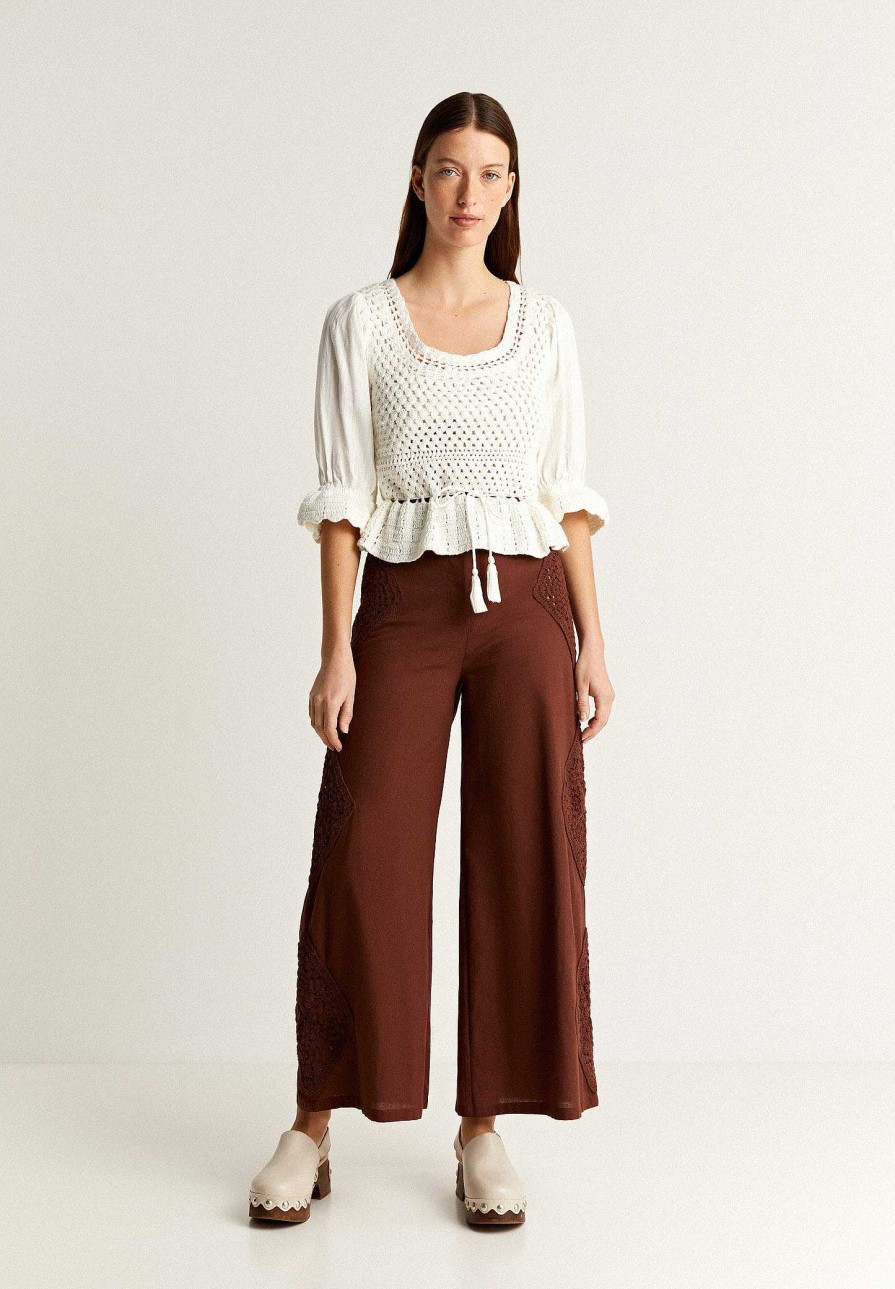 Scalpers Culotte Pants With Crochet Detail | Pants