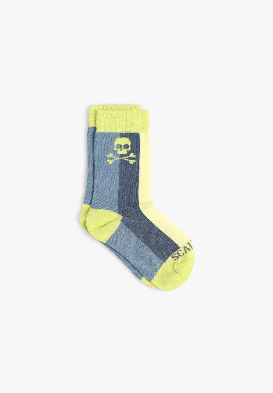 Scalpers Tricolor Striped Skull Socks | Socks