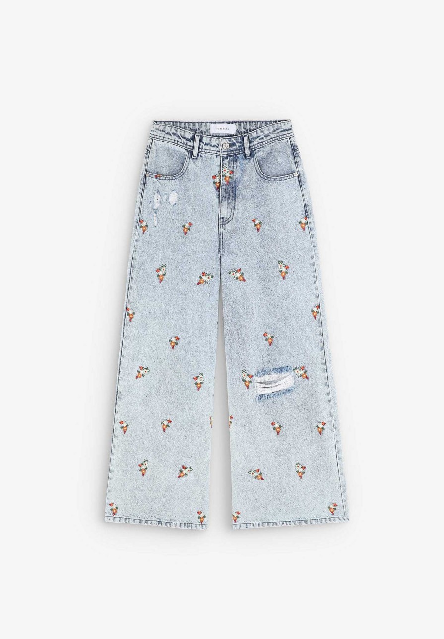 Scalpers Flowers Emb Denim | Jeans