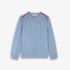 Scalpers Contrast Embroidered Denim Blouse | Shirts