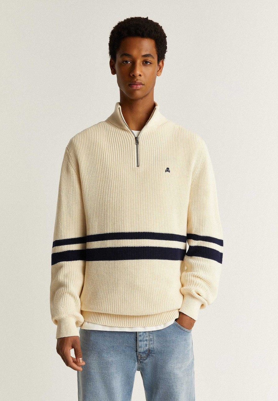 Scalpers Striped Zipper Neck Sweater | Sweaters And Cardigans