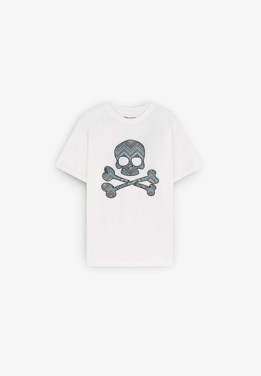 Scalpers Zigzag Print Skull T-Shirt | Tshirts