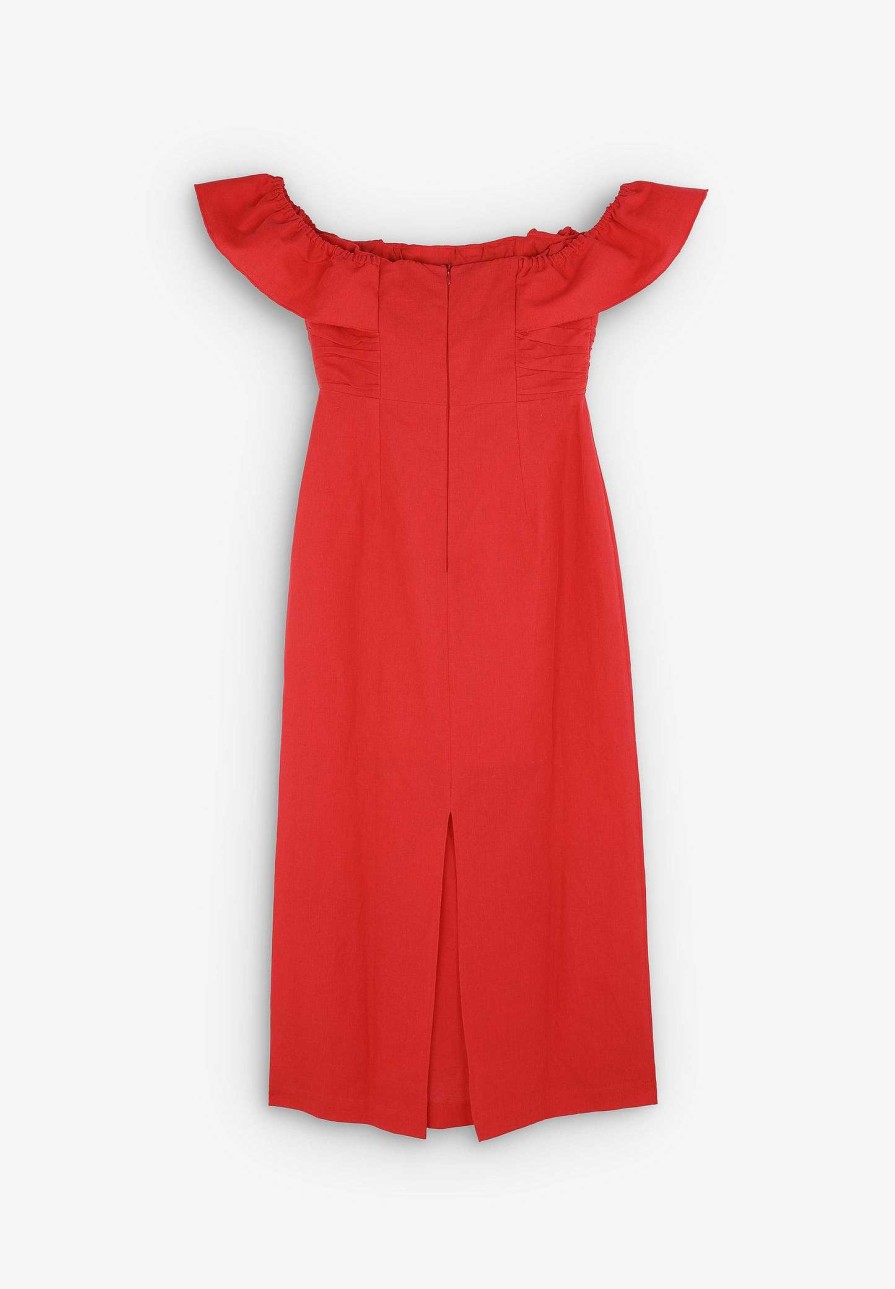 Scalpers Draped Chest Midi Linen Dress | Dresses