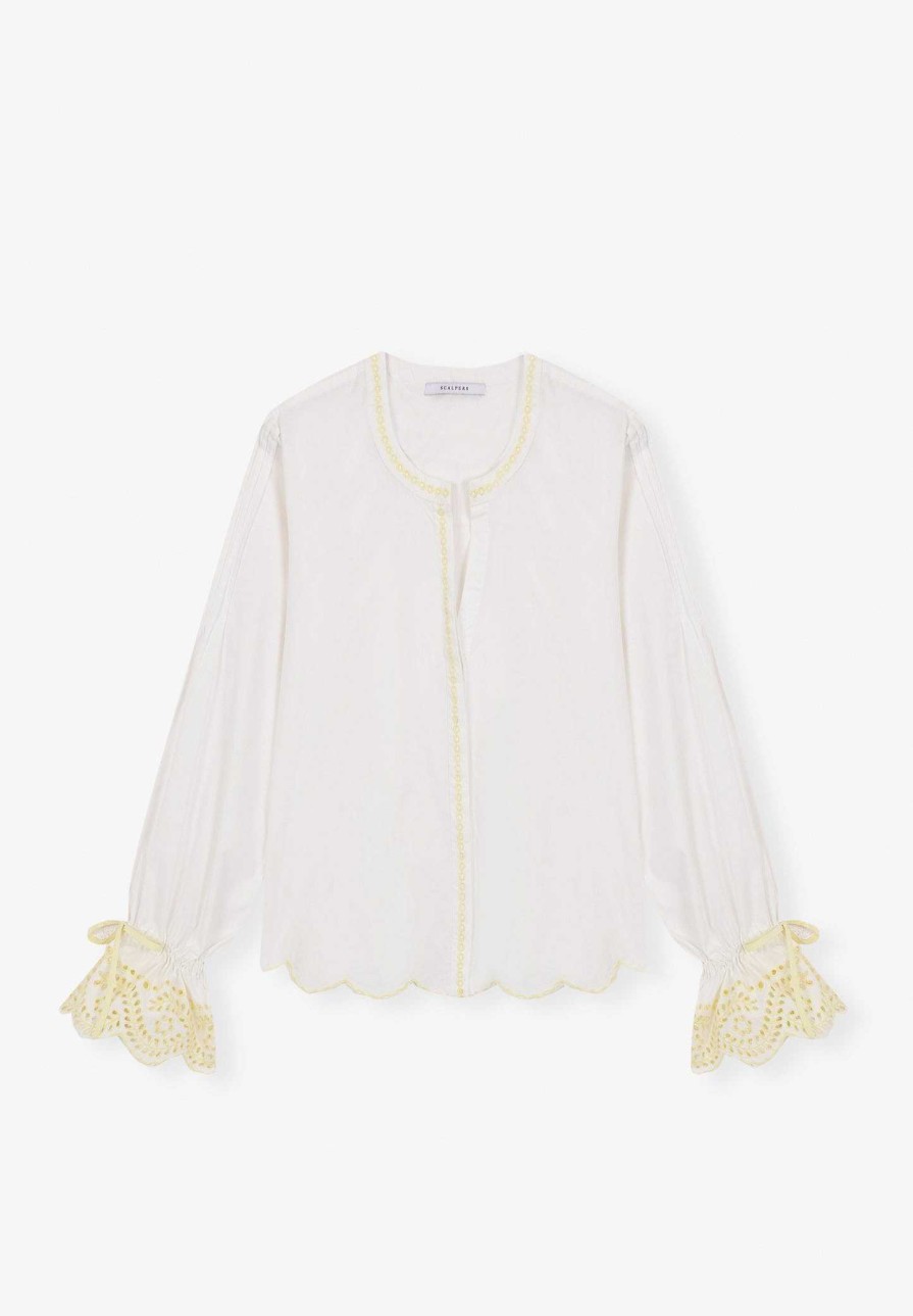 Scalpers Embroidered Edge Detail Blouse | Shirts