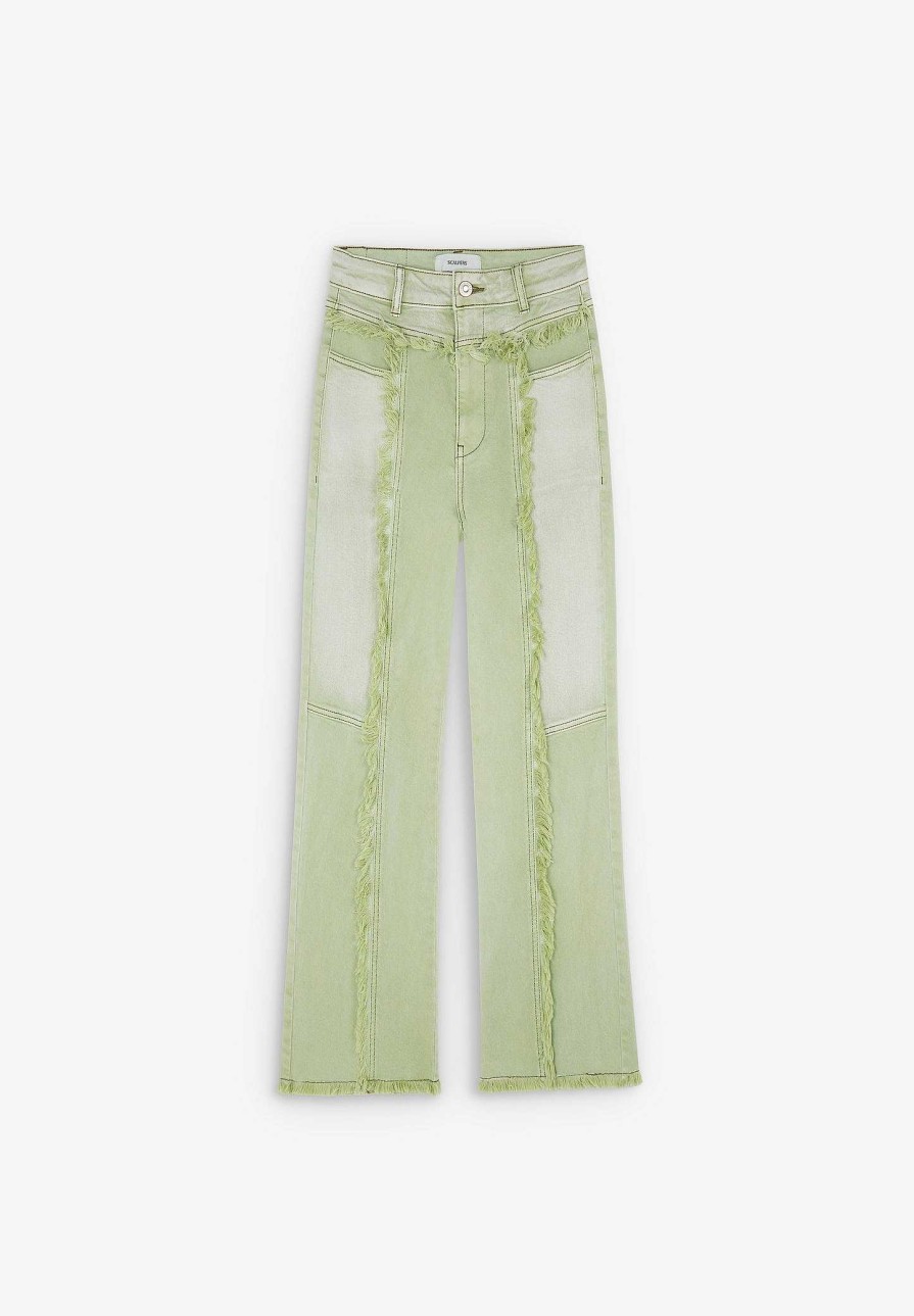 Scalpers Ankle Flare Jeans With Fringe Details | Jeans