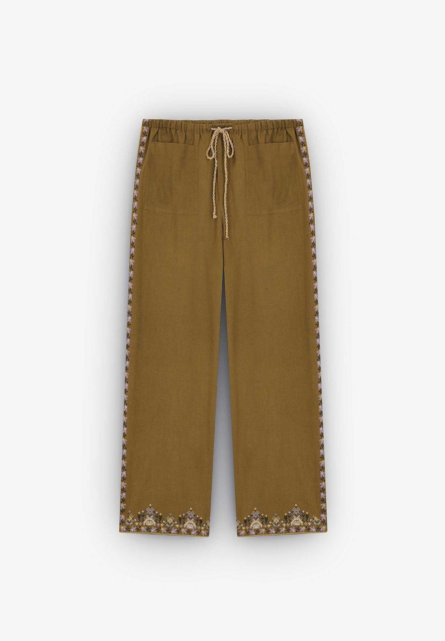 Scalpers Pants With Ethnic Embroidery Detail | Pants