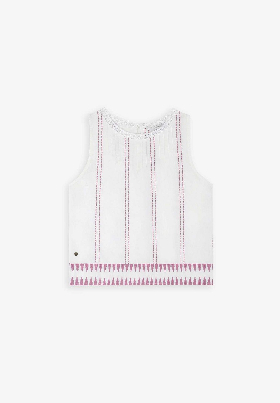 Scalpers Contrast Embroidered Detail Top | Shirts