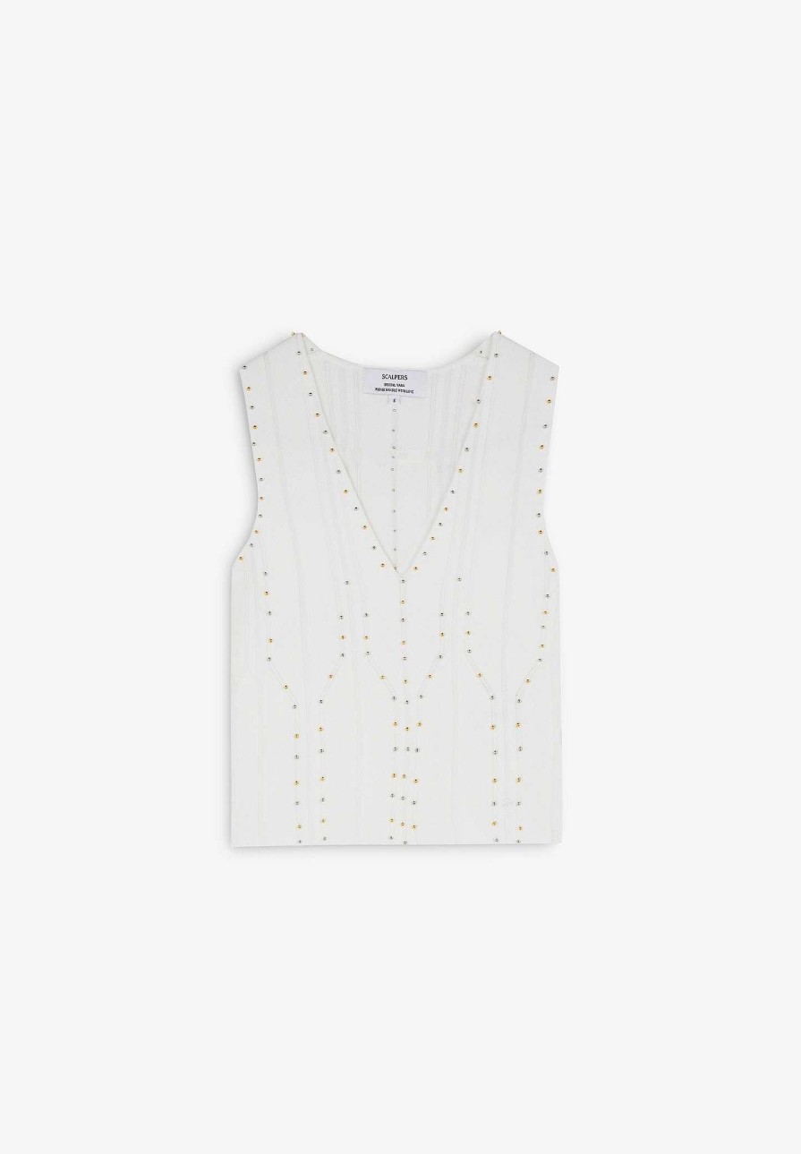 Scalpers Knitted Top With Studs Detail | T-Shirts And Tops