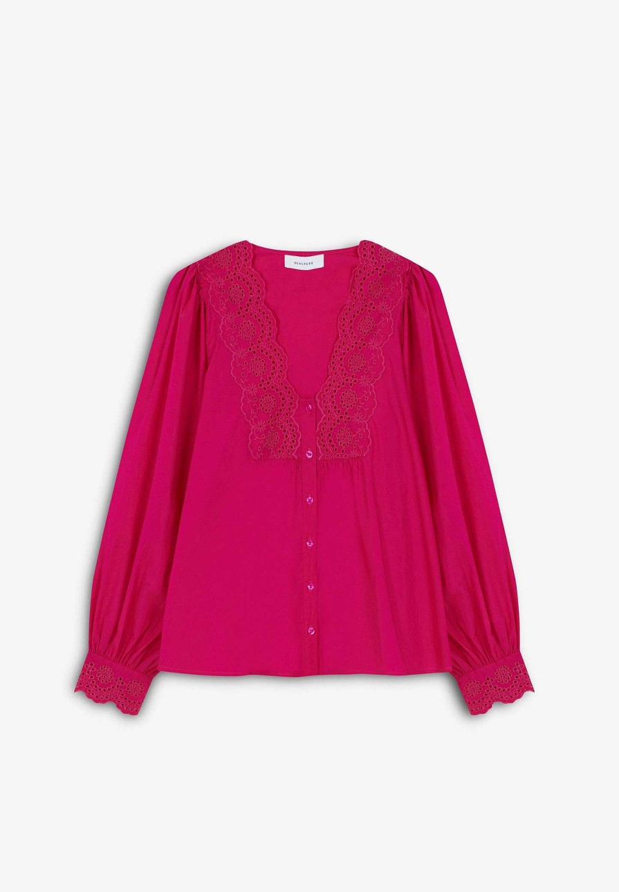 Scalpers Contrast Embroidery Blouse | Shirts