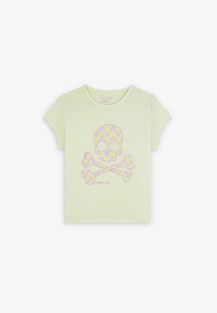 Scalpers Zigzag Print Skull T-Shirt | Tshirts