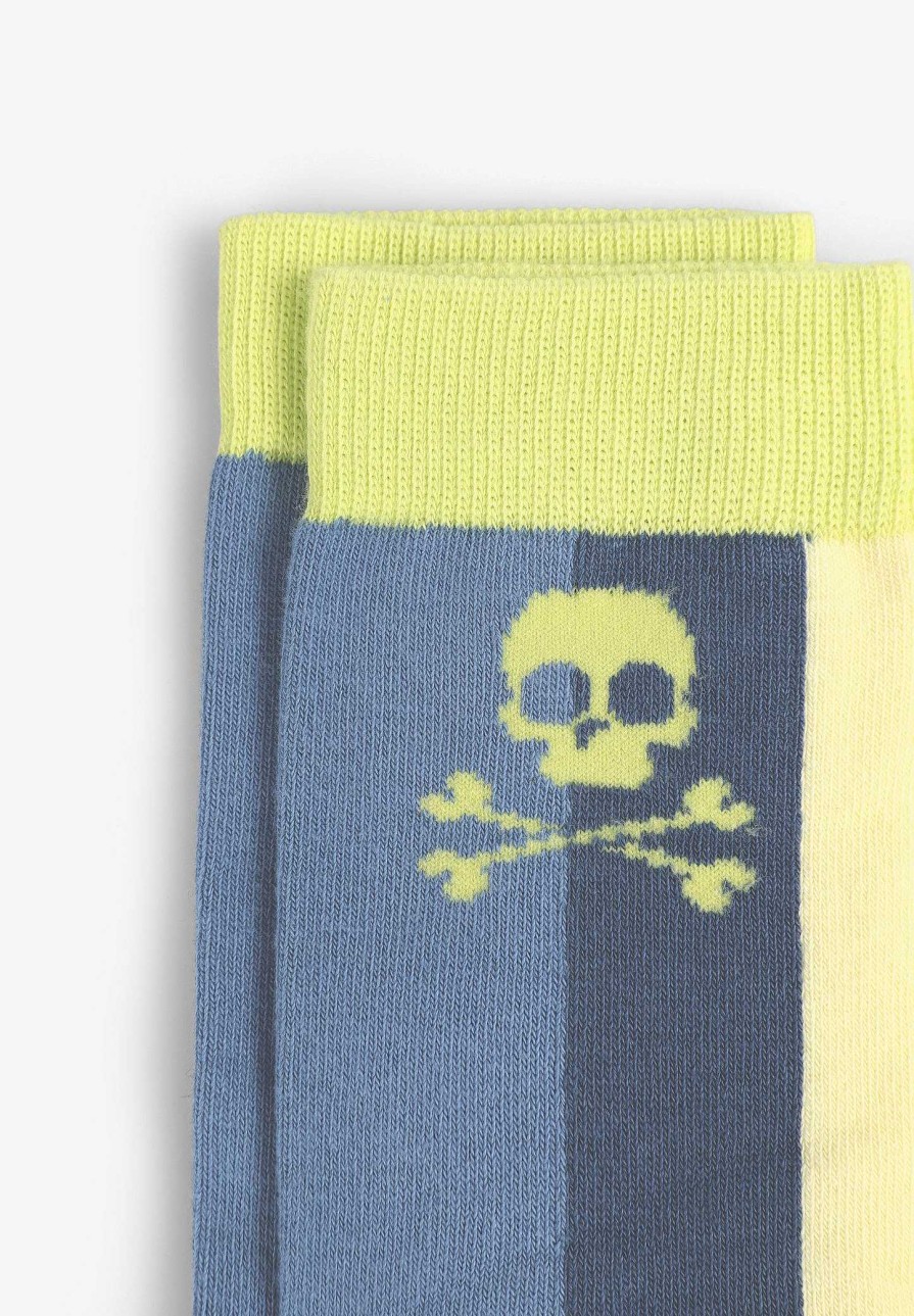 Scalpers Tricolor Striped Skull Socks | Socks