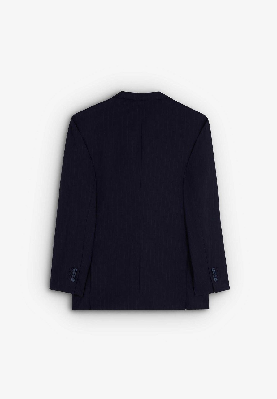 Scalpers Navy Blue Striped Wool Suit | Suits