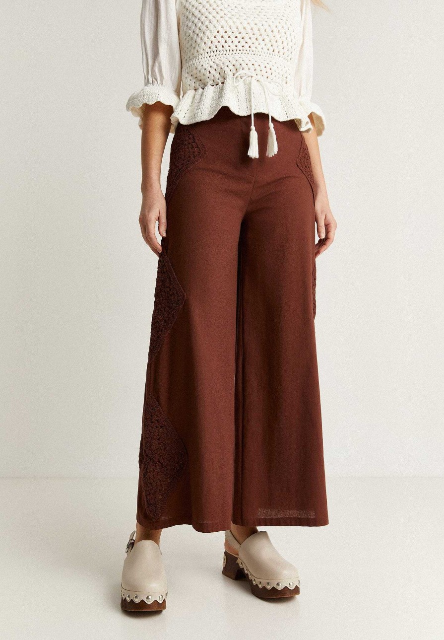 Scalpers Culotte Pants With Crochet Detail | Pants