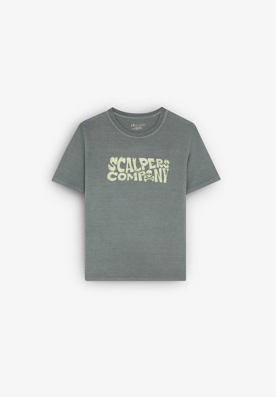 Scalpers Print Washed Effect T-Shirt | Tshirts