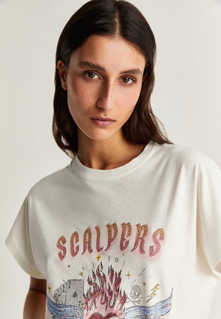 Scalpers Print T-Shirt With Strass Detail | T-Shirts And Tops