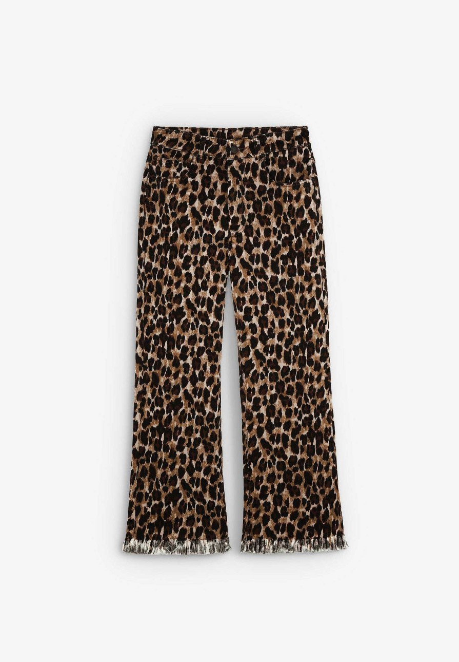 Scalpers Animal Print Pants With Fringe Hem | Pants