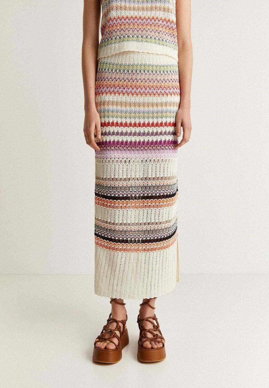 Scalpers Striped Crochet Midi Skirt | Skirts