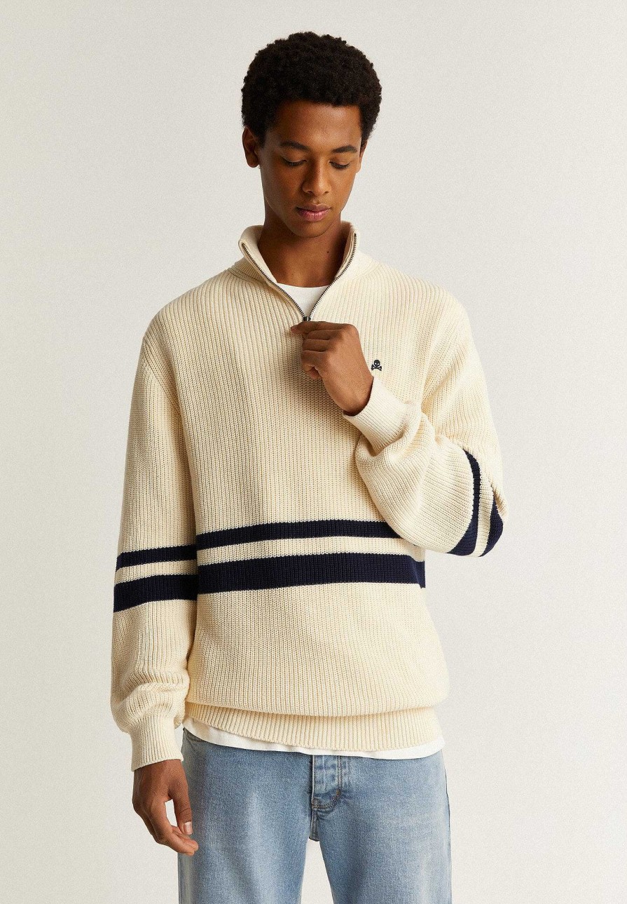 Scalpers Striped Zipper Neck Sweater | Sweaters And Cardigans