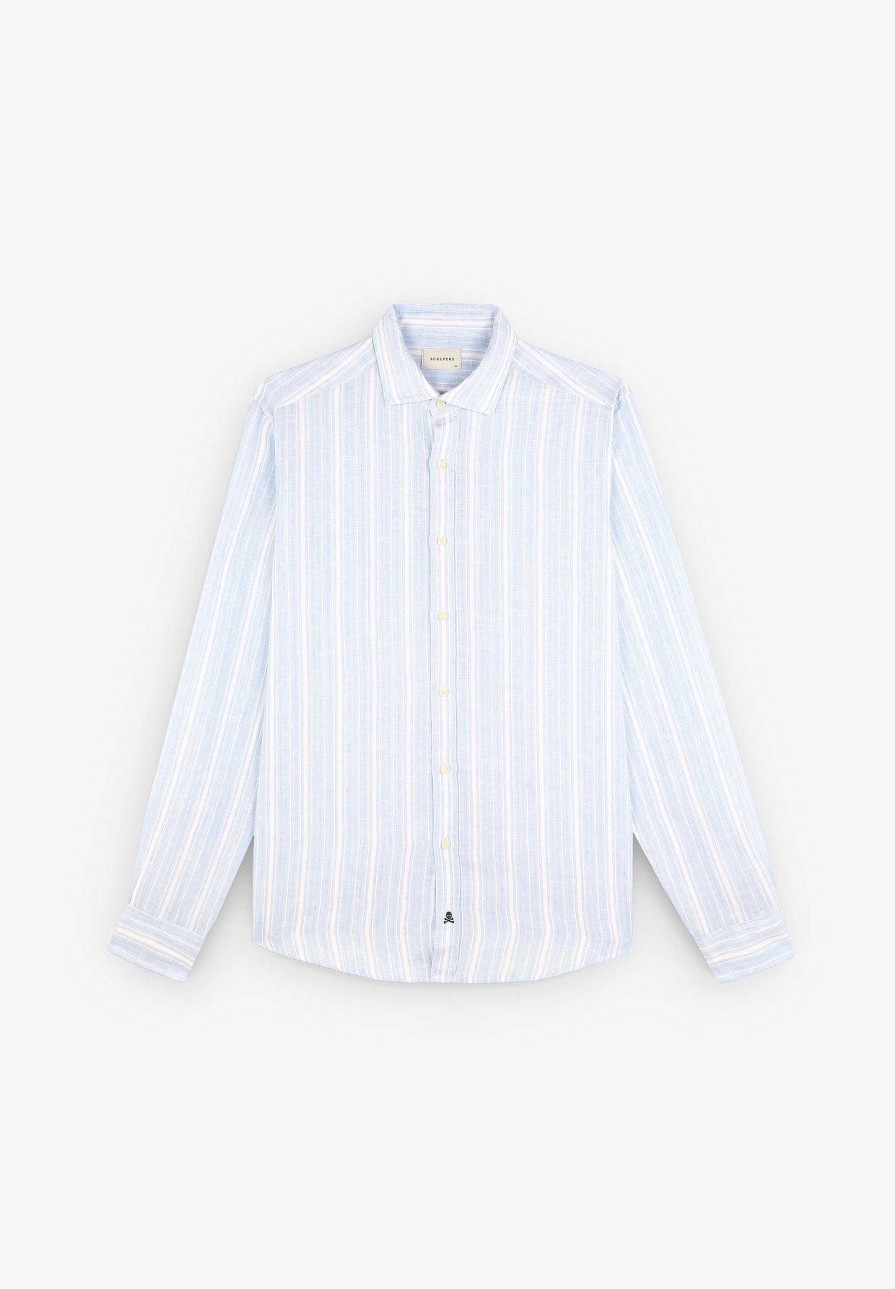 Scalpers Premium Linen Striped Slim Shirt | Casual