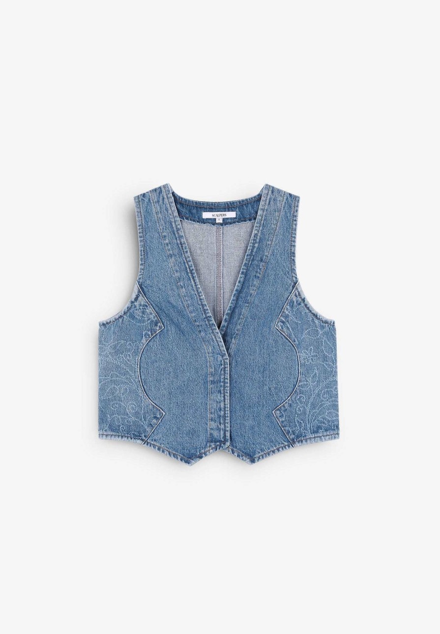 Scalpers Textured Denim Vest | Blazers And Vests